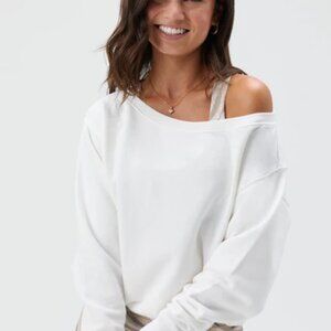 Spiritual Gangster Vida Off Shoulder Sweatshirt in Stone